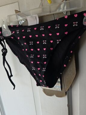 Girls' Black Bikini Bottoms with Pink Hearts Goth Y2k Calhaun Sportware